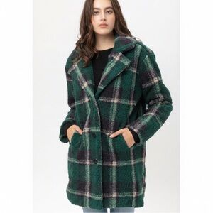Plaid Green and Black Women's Coat